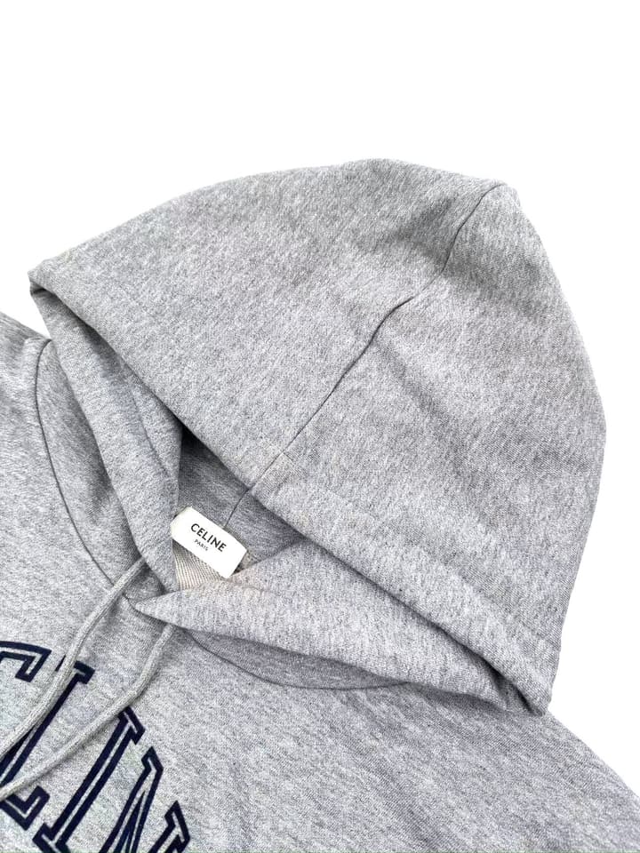 Celine Flocked Hooded Sweatshirt in Heather Gray Flocked Logo Hoodie