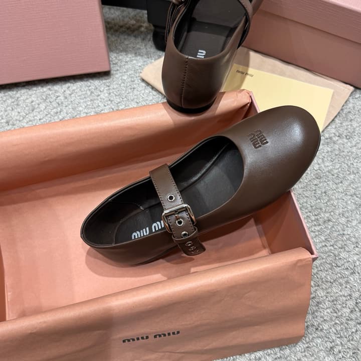 Miu Miu Pointed-Toe Mary Jane Ballet Flats – 2026 Runway Collection