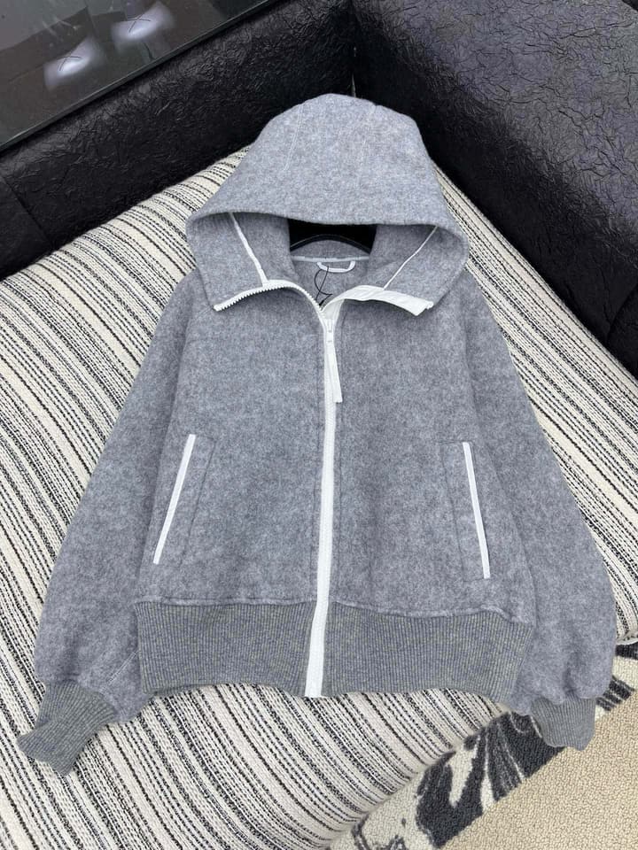 Canada Goose Custom Embroidered Woolen Hooded Jacket in Dark Charcoal Grey