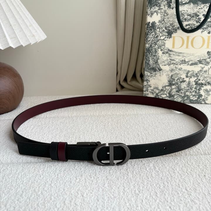 Dior Reversible Calfskin CD Buckle Belt in Black/burgundy With Gold Hardware