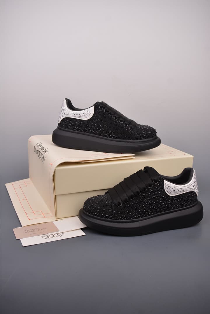 Alexander McQueen Rhinestone Sneakers in All Black Embossed