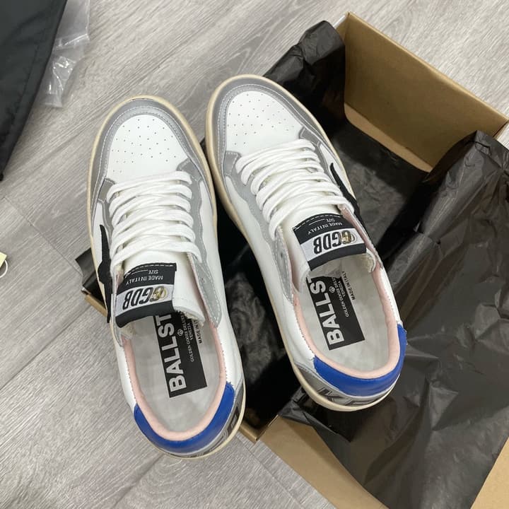 Golden Goose Ball Star Letter Graffiti Sneakers – 2023 Spring Collection in White Silver With Blue Heel And Black Star