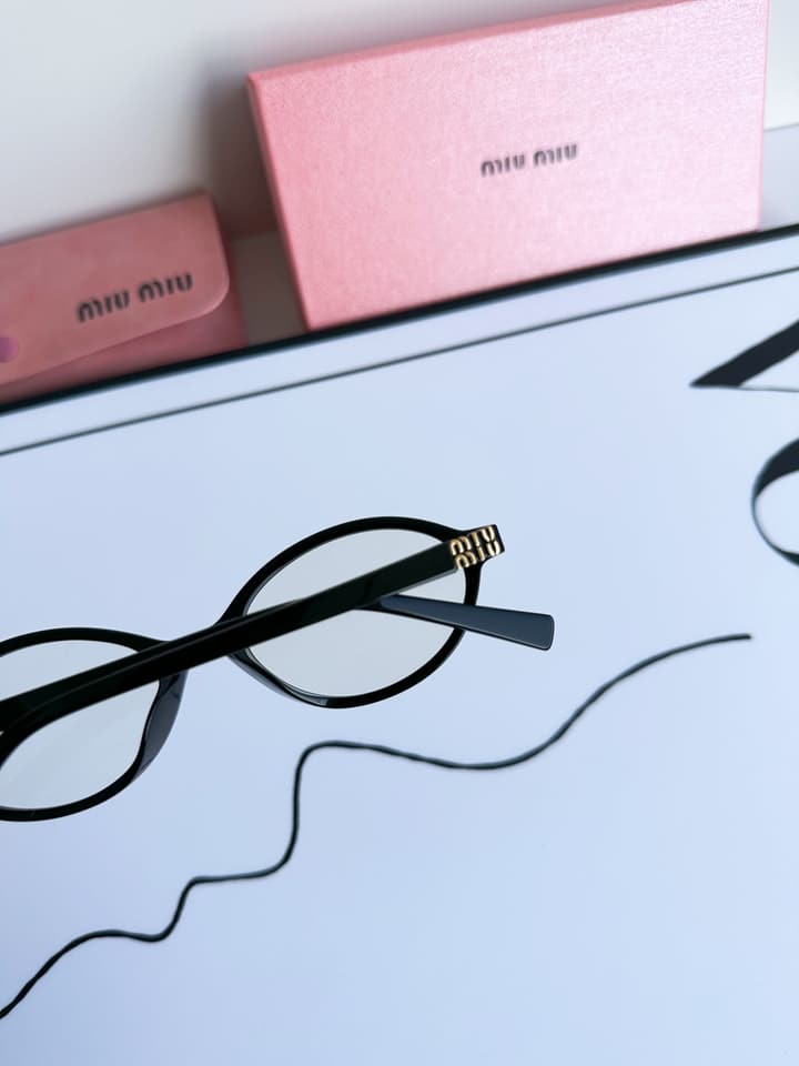 Miu Miu SMU04Z Black Frame Transparent Lens Sunglasses – 2023 Autumn/Winter Collection in Beige