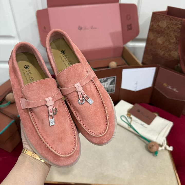 Loro Piana Summer Charms Walk Loafers – Kids Collection in Dusty Lavender Pink