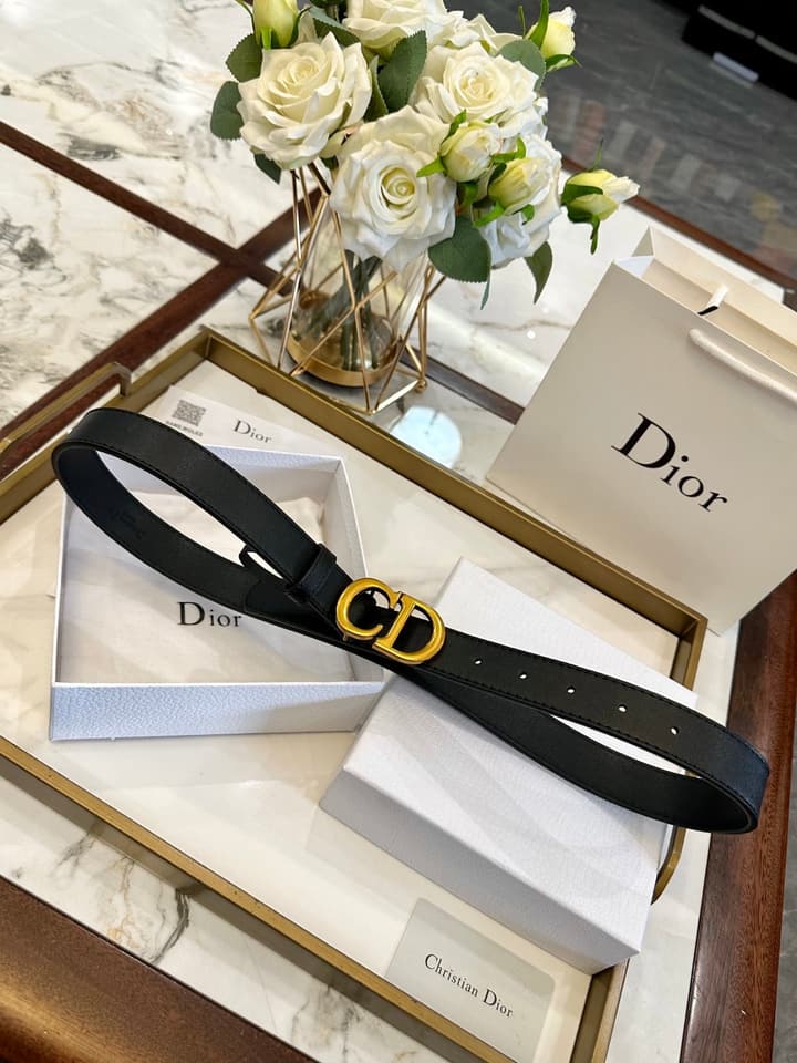 Dior Classic Leather Belt – 3.0cm in Black Leather With Gold Buckle