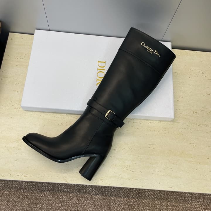 Dior D-Town Punk Chunky Heel Knight Boots – 2025FW in Black Leather