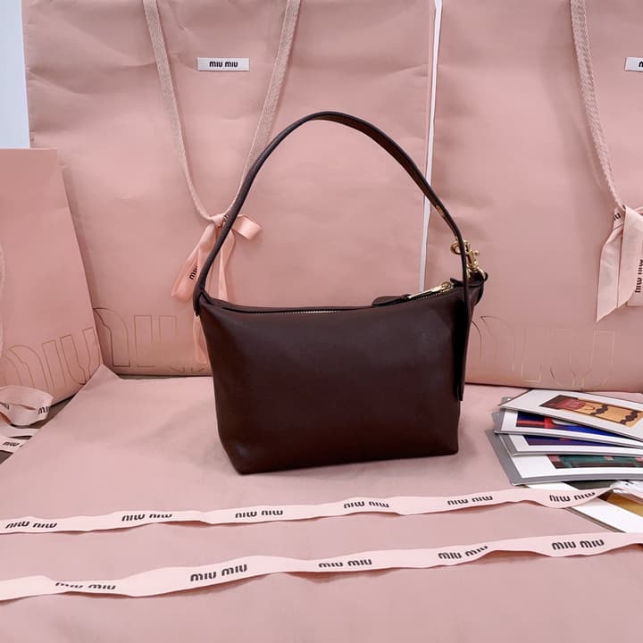Miu Miu Vintage Sheepskin Lunchbox Bag in Deep Brown