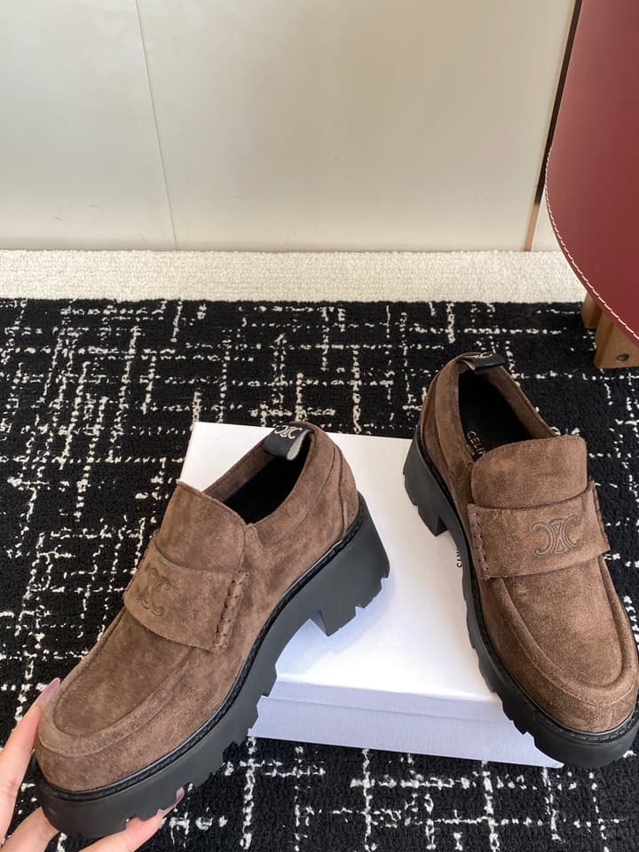 Celine Lisa Platform Loafers – 25SS Autumn/Winter Collection in Brown Suede Velcro