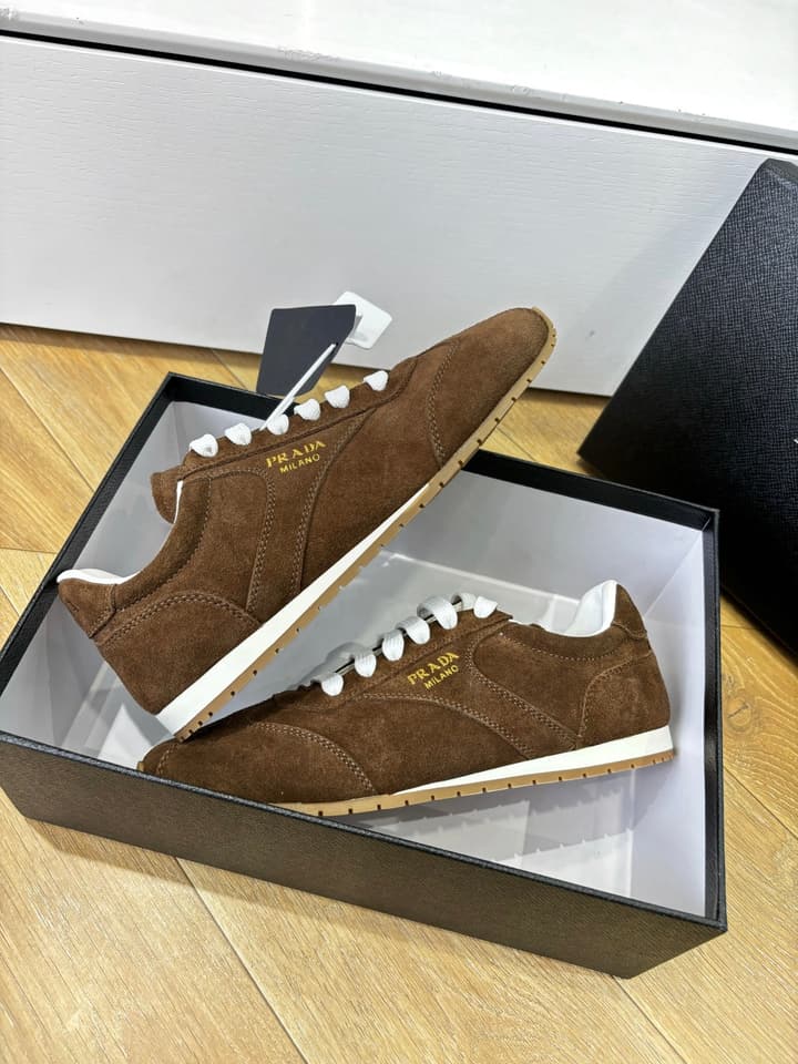 Prada FW25 German Training Shoes in Dark Brown Suede