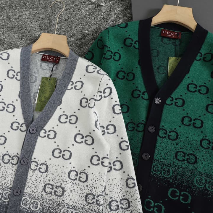 Gucci Classic Jacquard Double G Cardigan in Green Monogram Cardigan