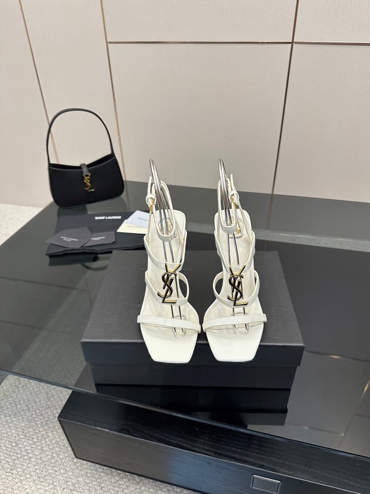 Saint Laurent Patent Leather Heeled Sandals in Bright Amber