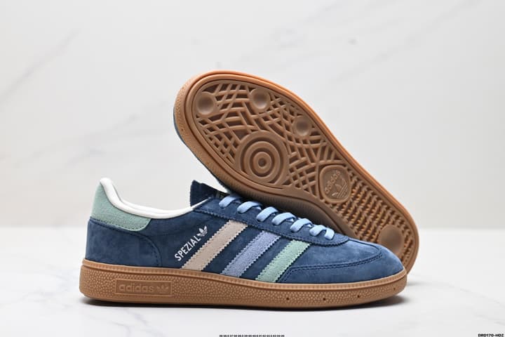 Adidas Handball Spezial Retro Sneakers in Navy Suede With Pastel Stripes