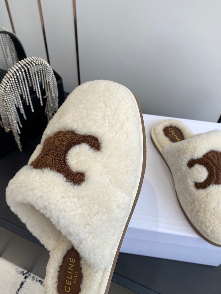 Celine Triomphe Wool Slippers – Autumn/Winter Collection in Beige