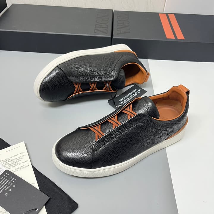 Zegna SECONDSKIN Triple Stitch™ Casual Sneakers in Monochromatic Black