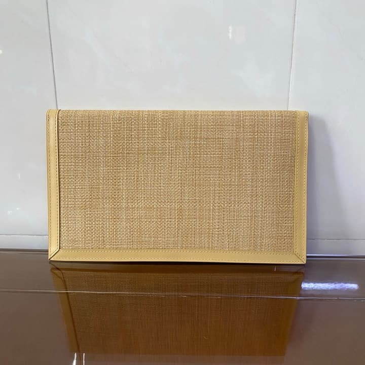 Saint Laurent Uptown Raffia Clutch Bag in Natural Raffia Beige