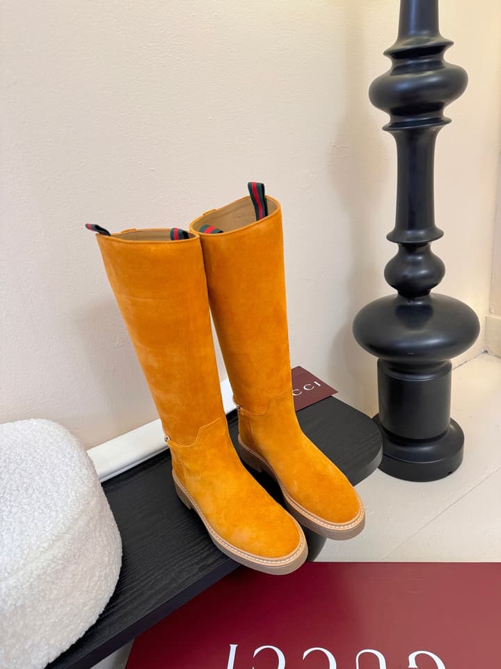 Gucci Runway Velvet Boots in Black Suede