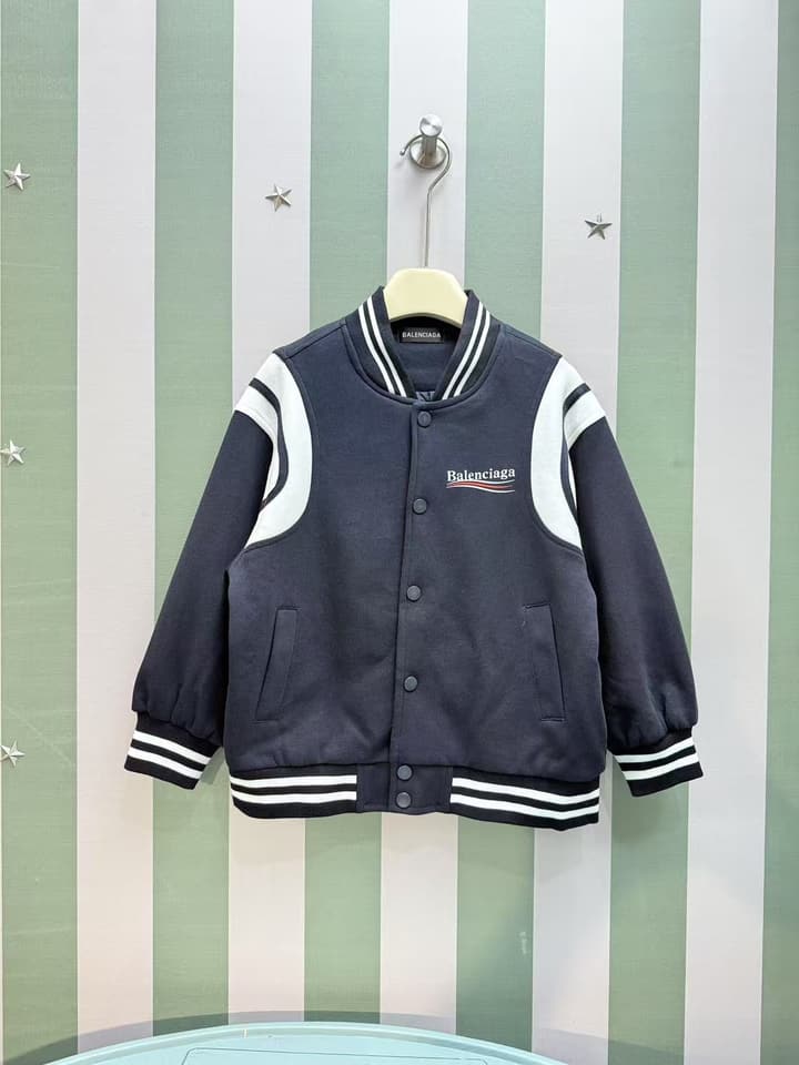 Balenciaga Baseball Bomber Jacket – Kids Collection – 2025 AW in Navy Blue With White Accents
