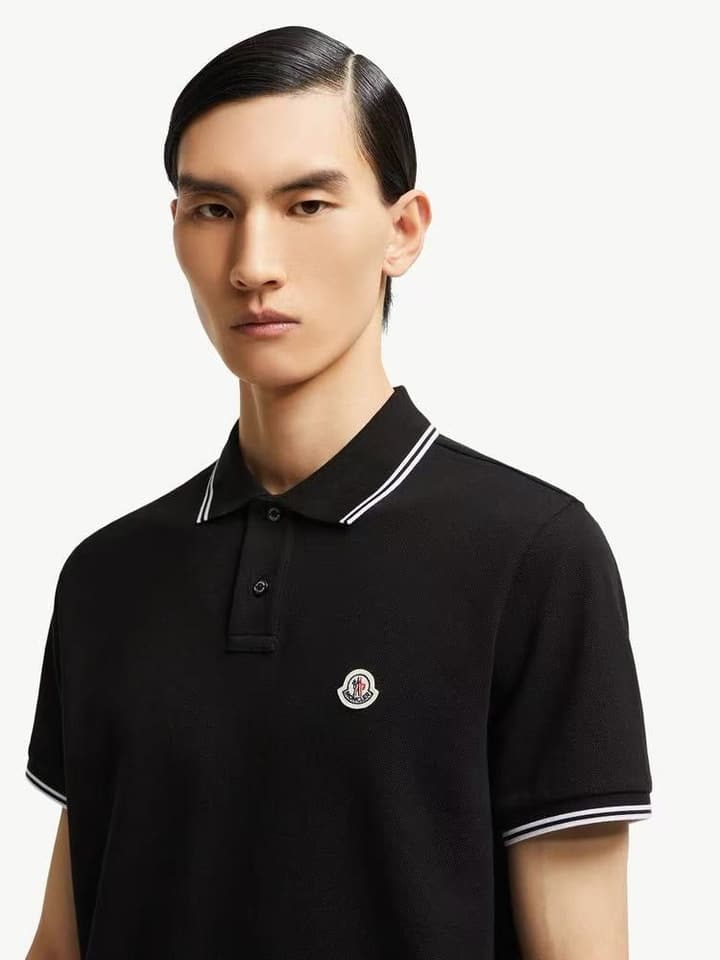 Moncler Classic Logo Cotton Piqué Polo Shirt in Classic Black