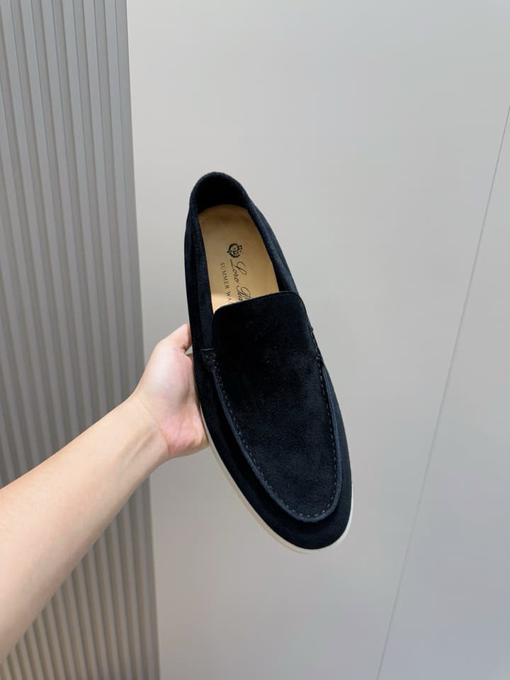 Loro Piana Italian Handmade Suede Driving Shoes in Black Suede