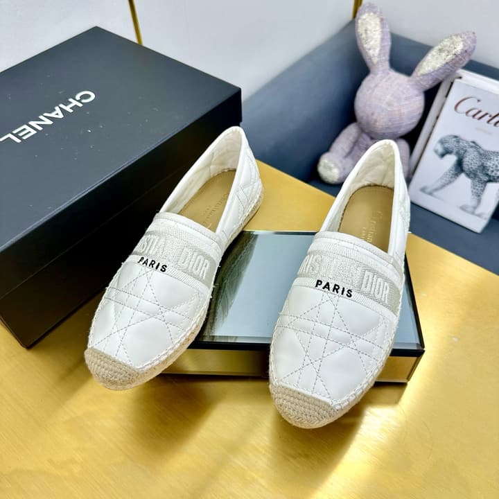Dior Granville Embroidered Espadrille Flats in Beige/brown Oblique Pattern