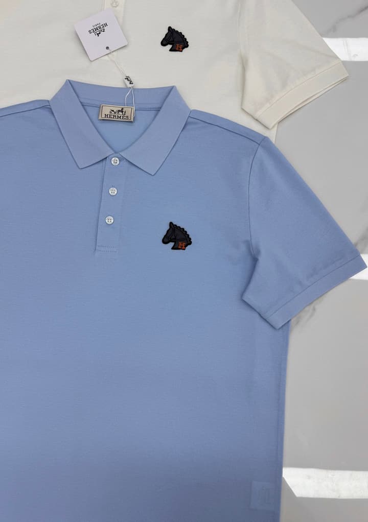Hermès 3D Horse Flocking Polo Shirt in Black