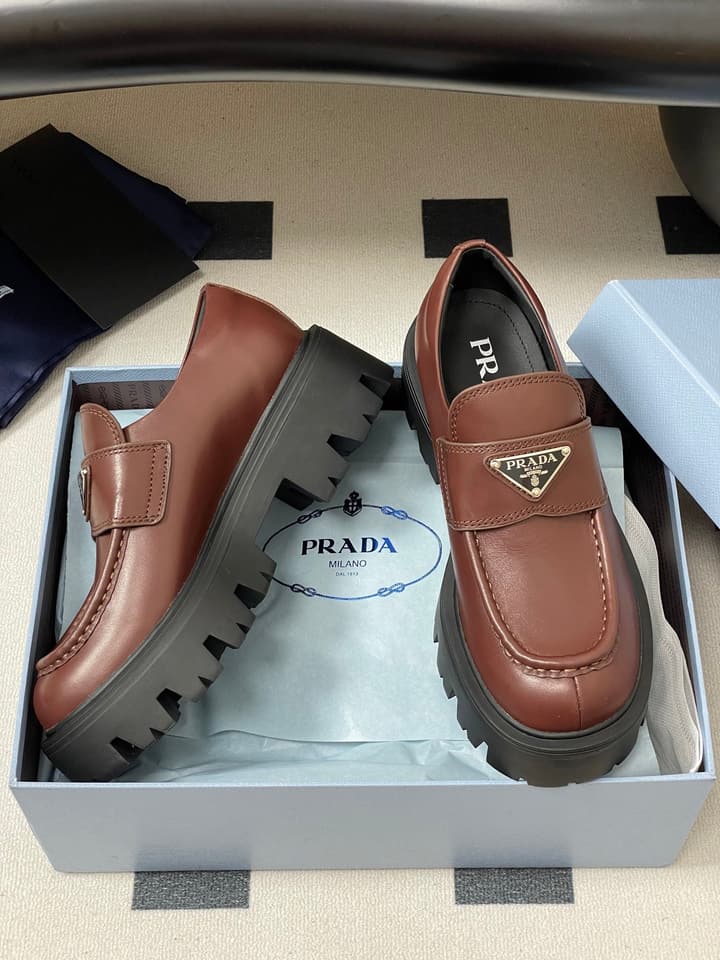 Prada Thick-Soled Platform Loafers – 25FW in Deep Gloss Black