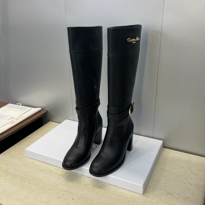 Dior D-Town Punk Chunky Heel Knight Boots – 2025FW in Black Leather