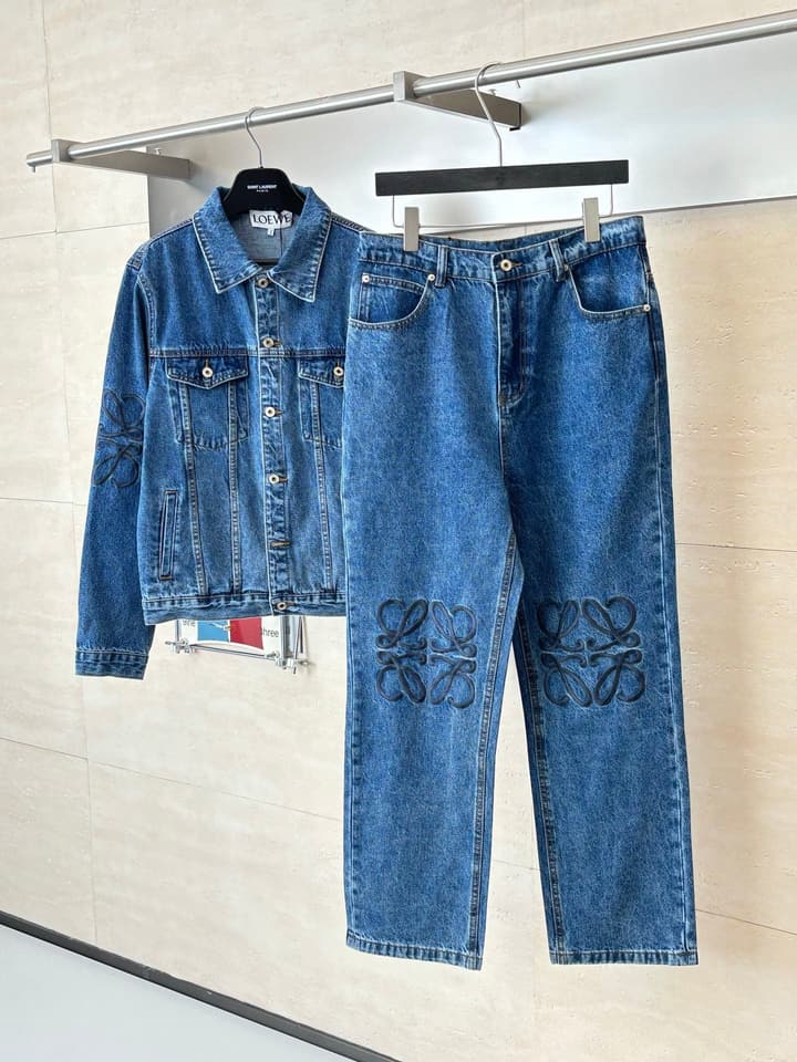 Loewe Anagram Embroidered Washed Distressed Jeans in Washed Black