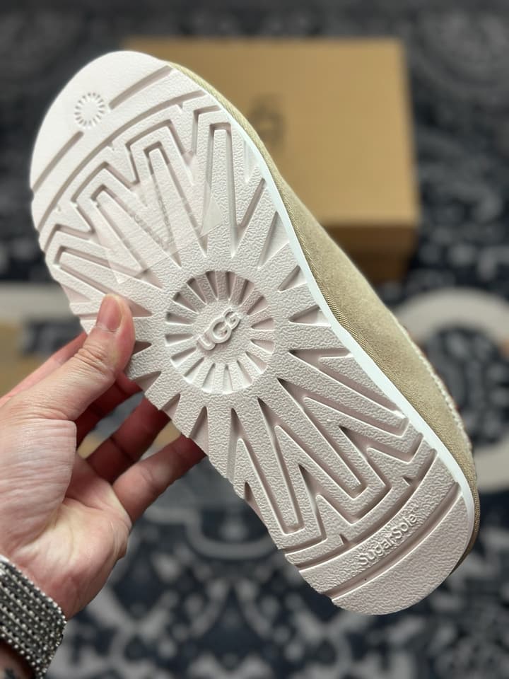 UGG Tazz Thin Sole Sheepskin Snow Boots in Black With White Patterned Trim