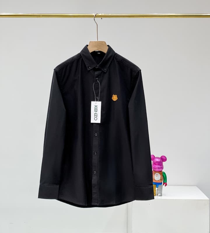 Kenzo Gold Embroidered Tiger Head Oxford Long Sleeve Shirt in Green