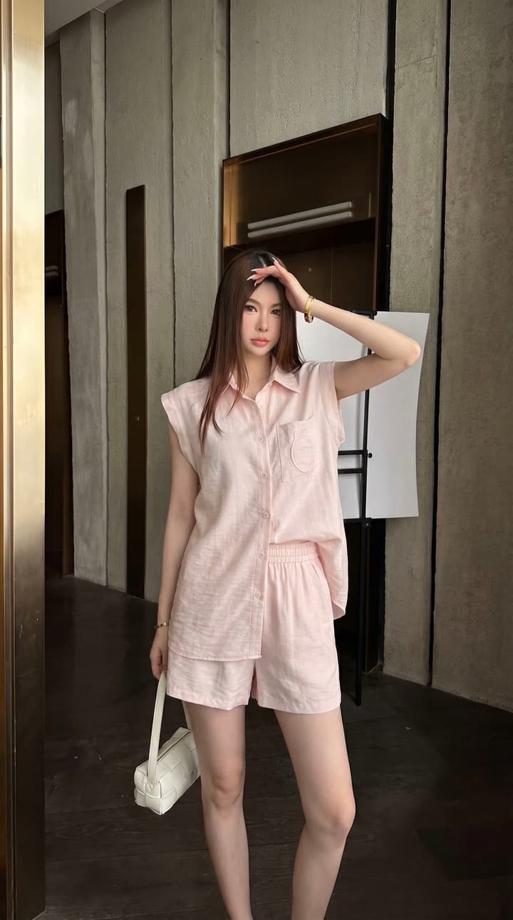 Dior Embroidered Logo Pocket Shirt Set in Pink