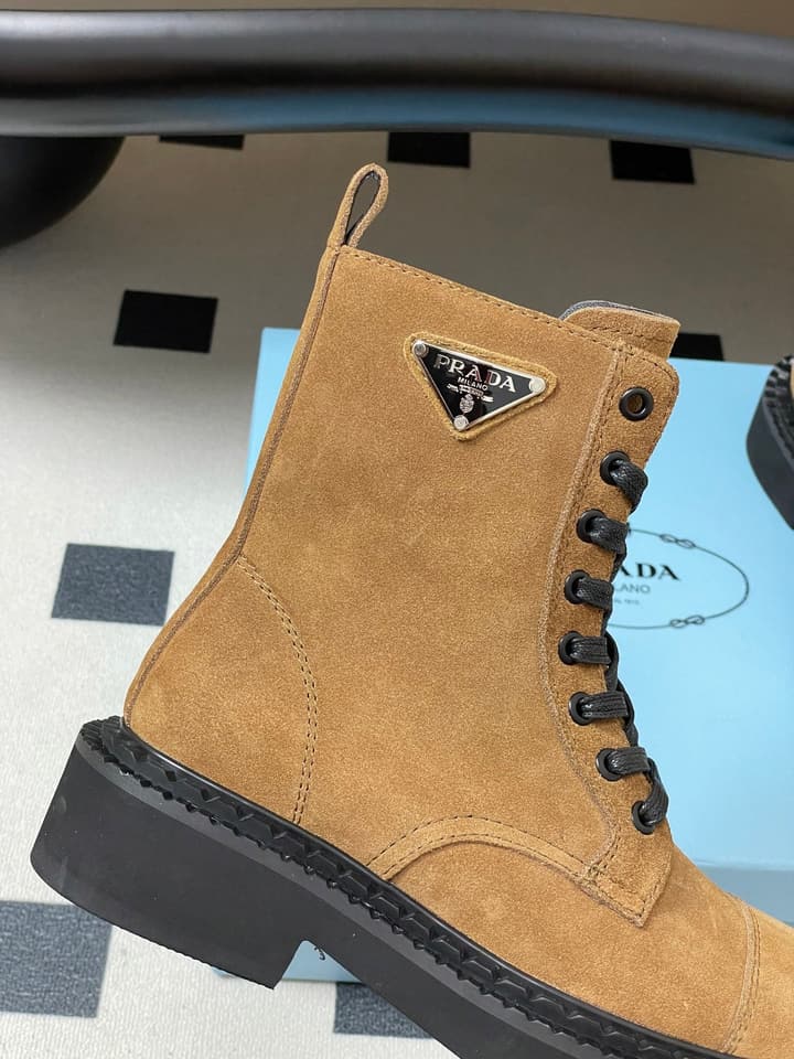 Prada Triangle Logo Combat Boots – 25SS in Black Suede