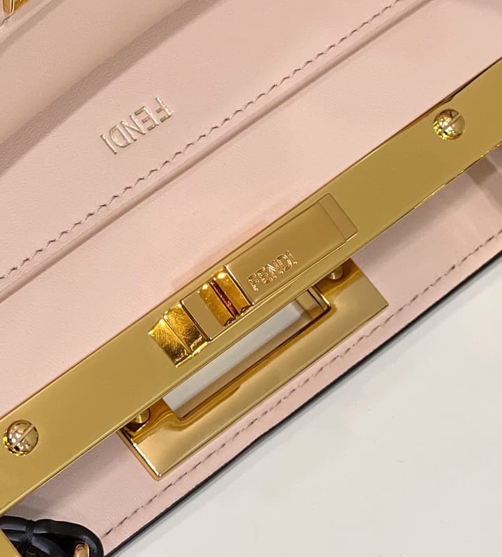 Fendi Peekaboo I See U Handbag in Black With Light Pink Pouch