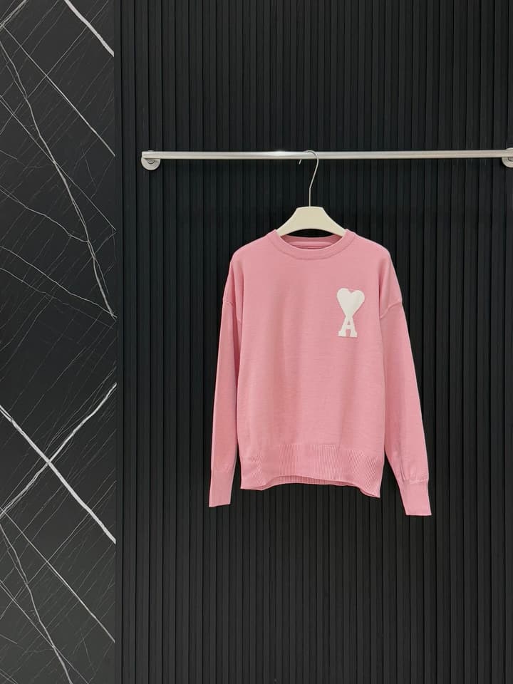AMI Paris Heart Letter Knit Sweater in Pink