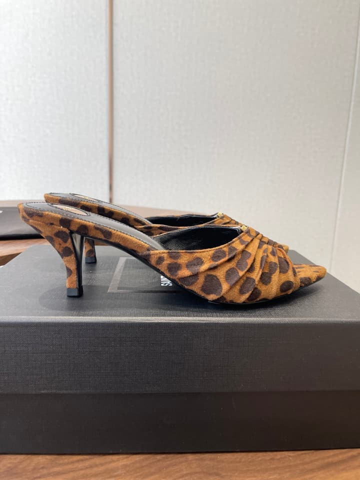 Saint Laurent Pointed Toe Stiletto Heeled Sandals – 26SS in Black - Gold Logo Plaque
