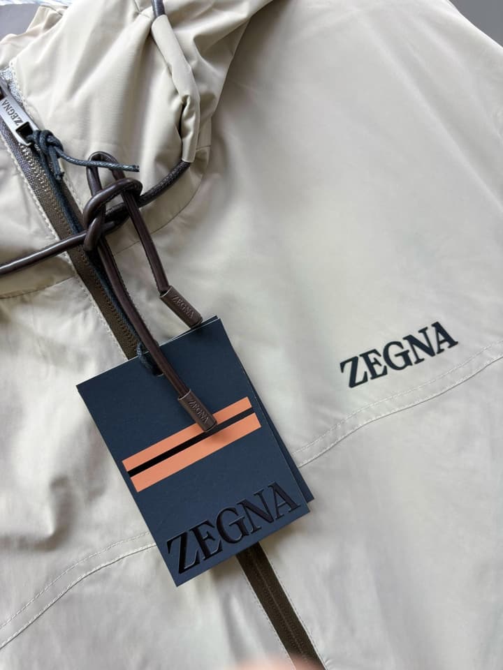 Zegna Letter Print Down Jacket in Apricot Beige