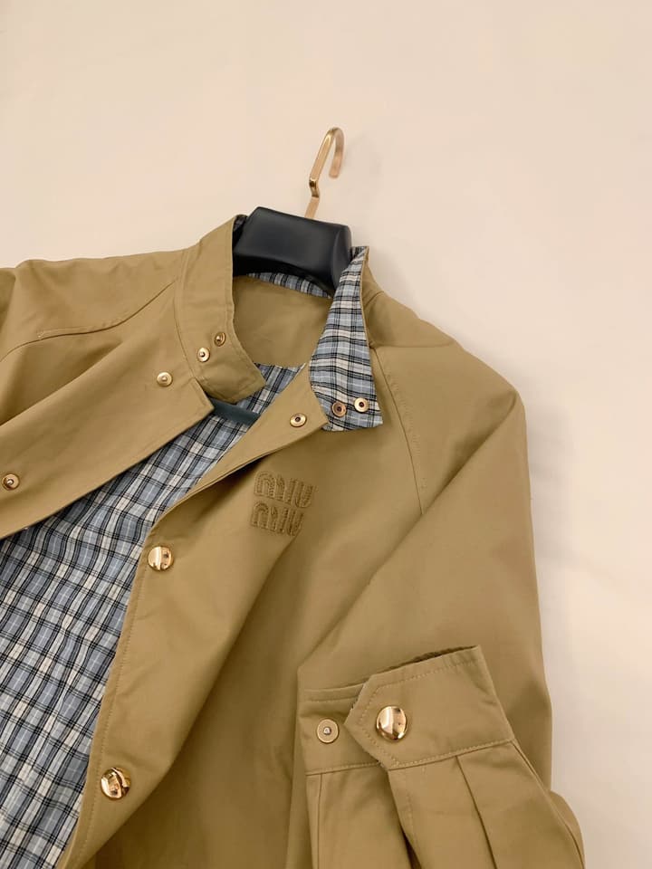 Miu Miu Plaid Trench Coat – 25FW in Blue Plaid