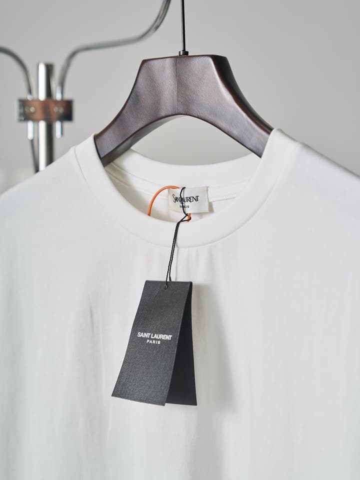 Saint Laurent YSL Logo Patch Crewneck T-Shirt in Ivory