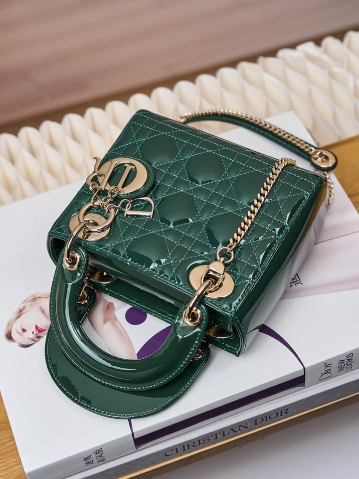 Dior Lady Dior Mini Patent Crossbody Bag in Cherry Red Patent