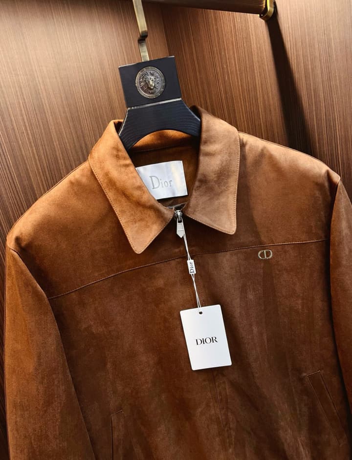 Dior Classic Men's Suede Bomber Jacket in Cognac Brown Suede Jacket