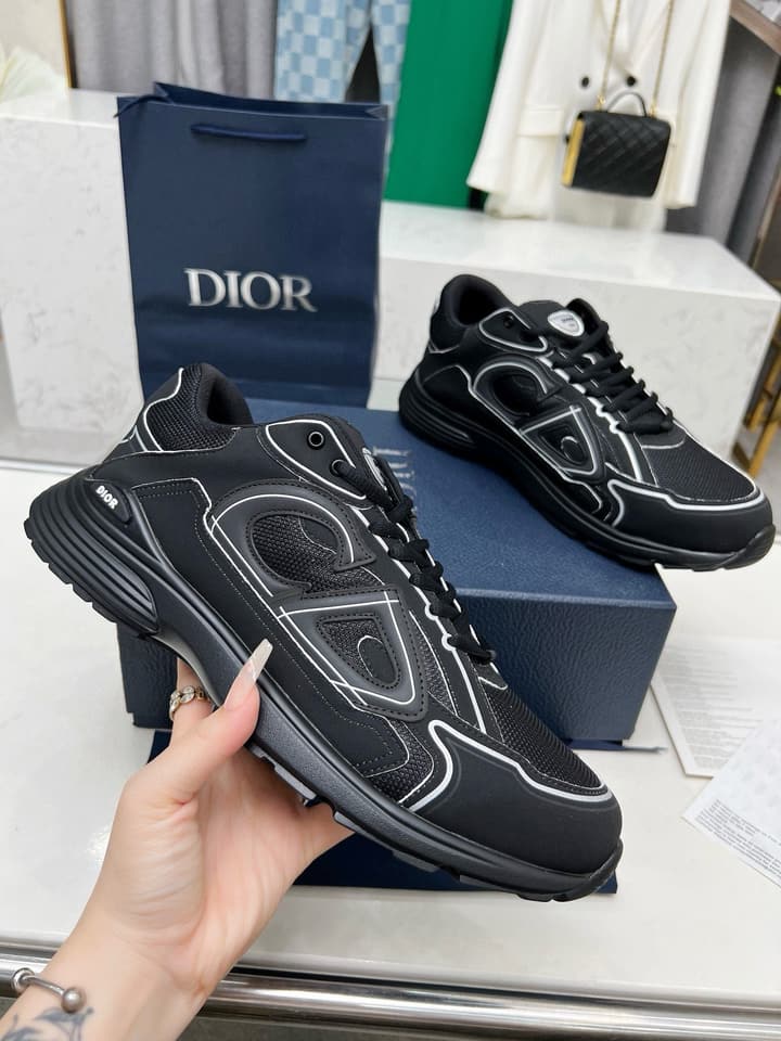Dior B30 Unisex Mesh and Leather Sneakers in Navy Blue And Grey