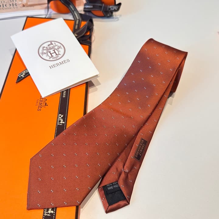 Hermès Men's Silk Tie in Burnt Orange Brown