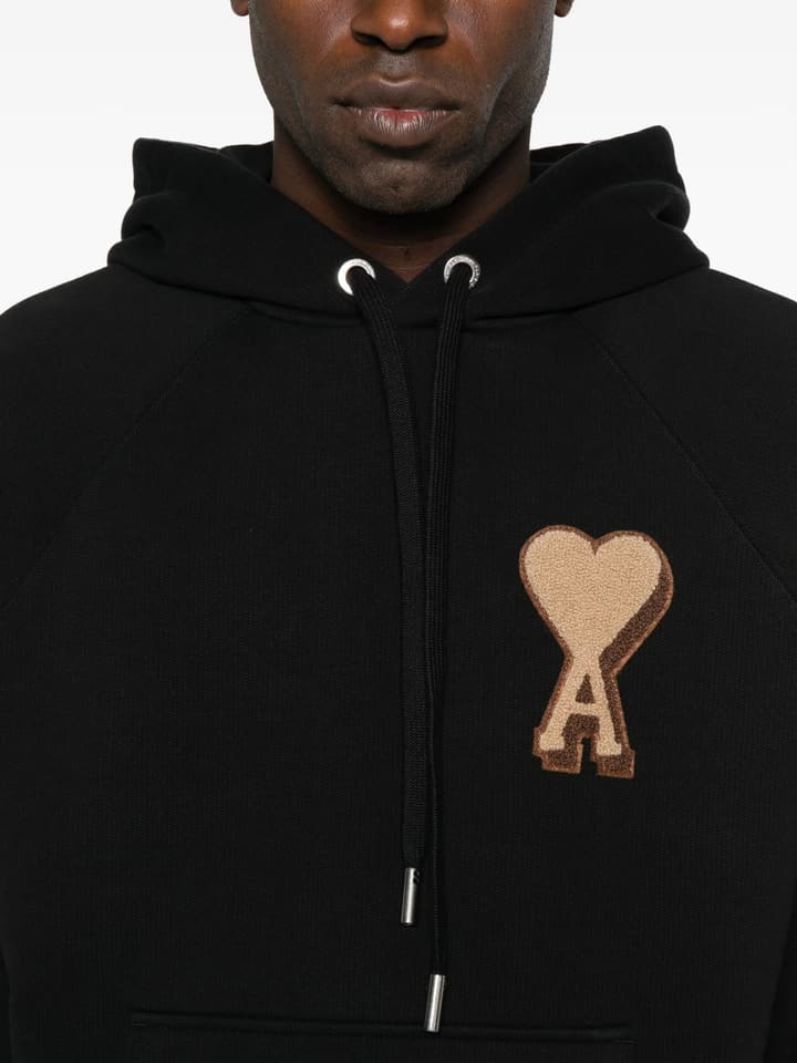 Ami Paris Towel Embroidered Heart Boxy Hoodie – 25FW in Classic Black
