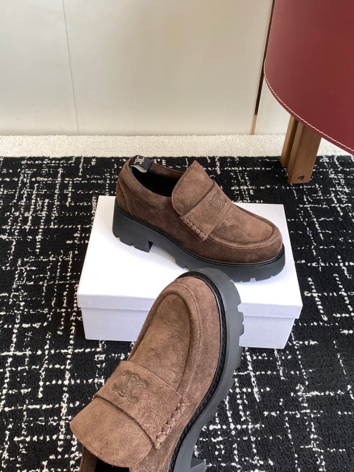 Celine Lisa Platform Loafers – 25SS Autumn/Winter Collection in Brown Suede Velcro