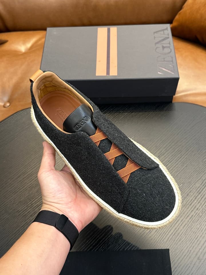 Zegna Triple Stitch Low-Top Sneakers in Dark Charcoal
