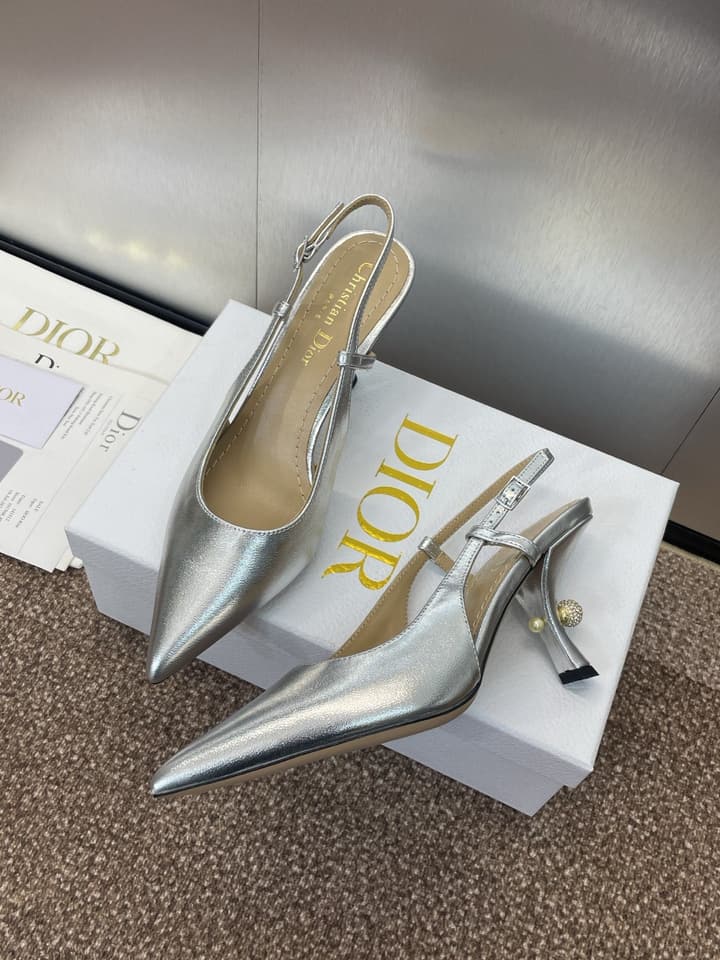 Dior Tribales Pearl Logo Heeled Mules – 2025 Spring/Summer Collection in Gold