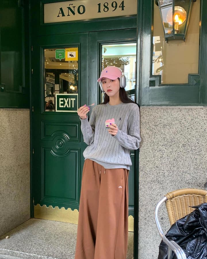 Ralph Lauren Cable Knit Polo Sweater in Baby Pink