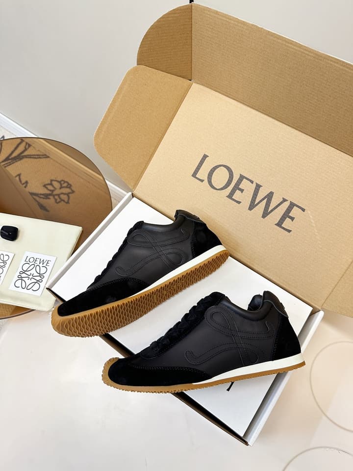 Loewe German Trainer Sneakers – Early Spring Collection – 25SS in Black Suede And Leather With Gum Sole