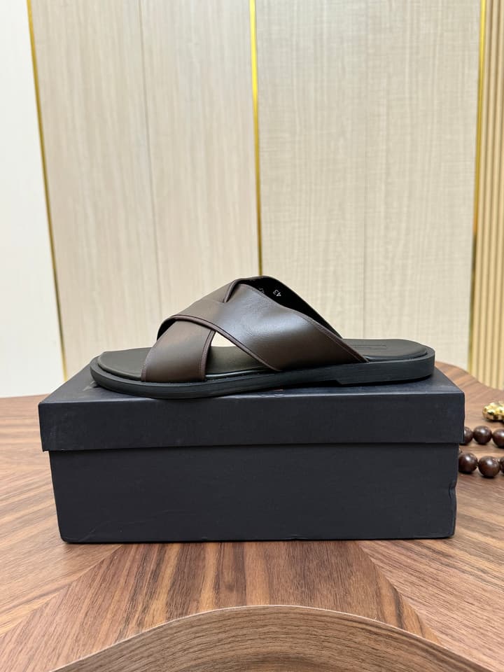 Zegna Men's Cross Strap Leather Slippers