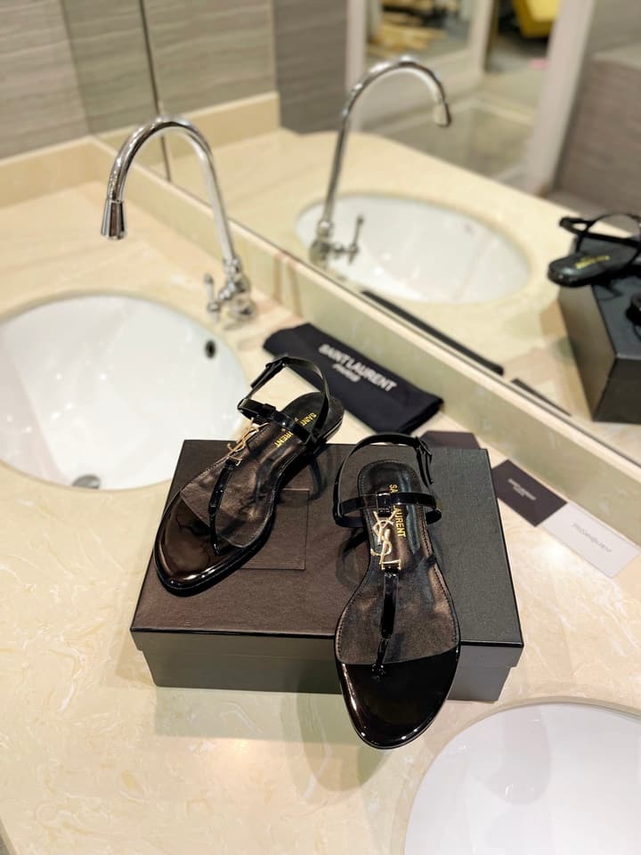 Saint Laurent Beautiful Siren Flat Sandals in Bright Blue